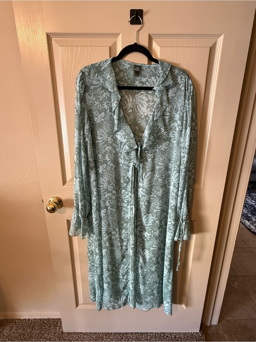 Wild Fable Light Blue Floral Ruffle-Front Long Cardigan Duster